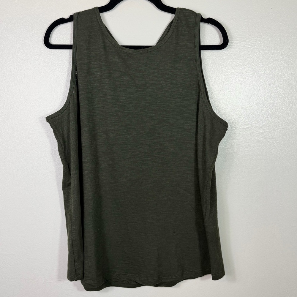 White House Black Market Army green Semi Sheer crisscross back Tank Top